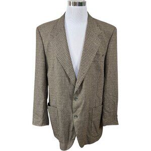 J Riggings Mens Sport Blazer Coat Color Brown Cream 46L  Wool Blend Plaid Tweed
